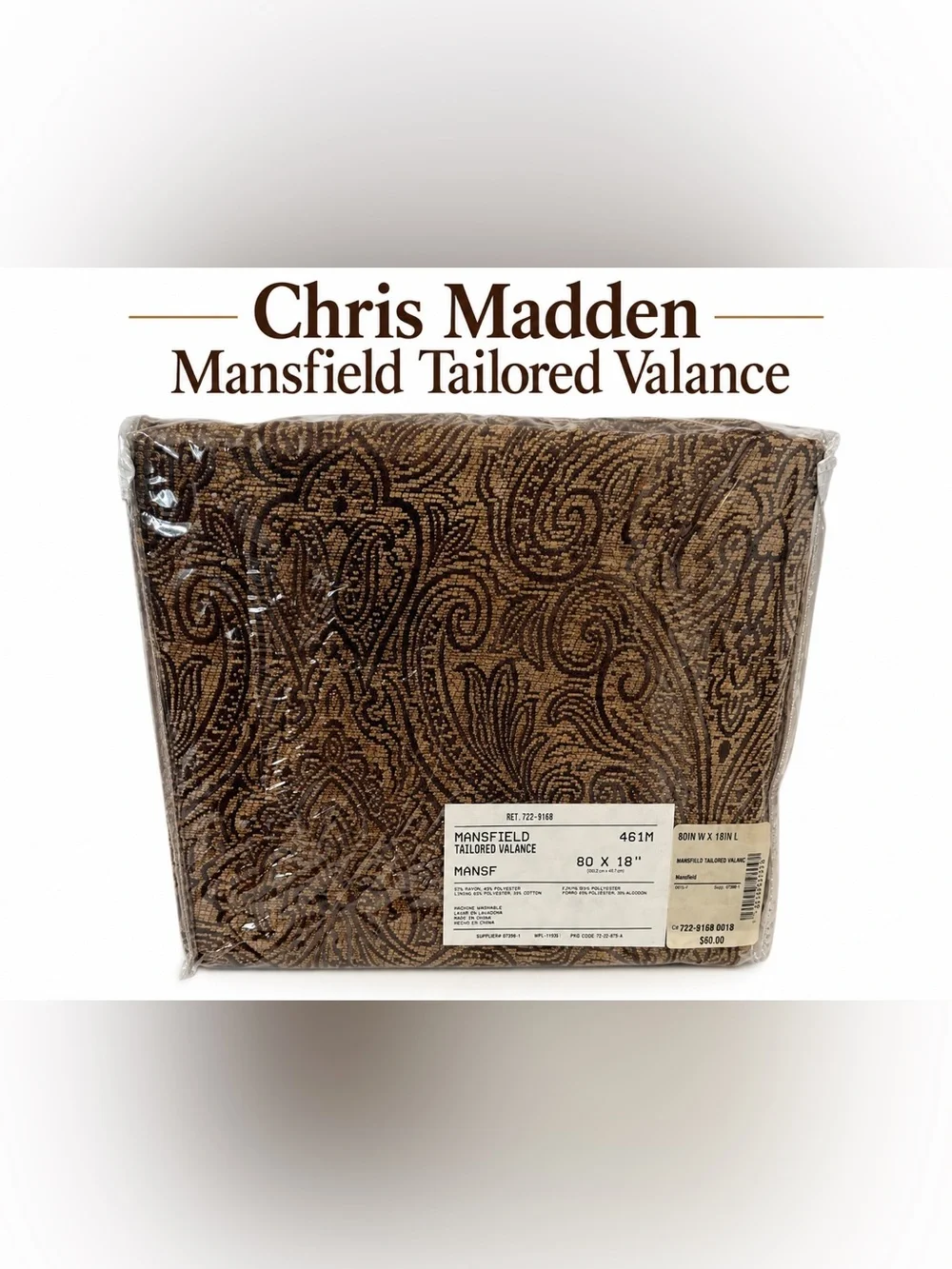 New in Package! Vintage Chris Madden Mansfield Tailored Valance (80” x 18”)